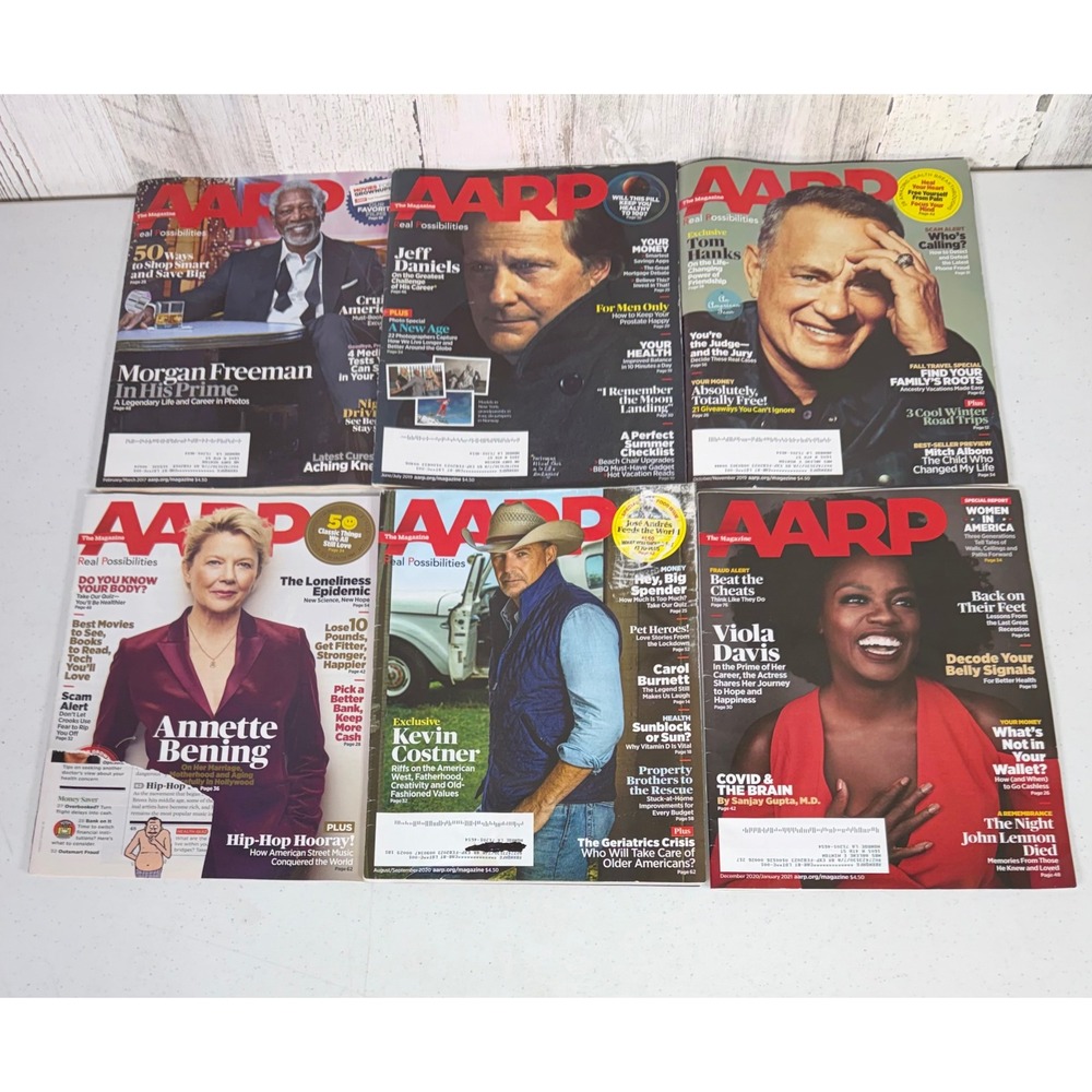 AARP‎ Magazine Lot 6 Issues Morgan Freeman Tom Hanks Kevin Costner Viola Davis